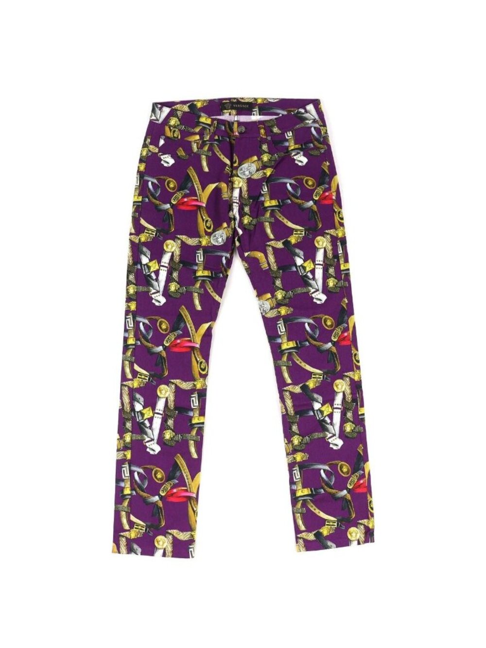 Versace Cotton Baroque Pattern Medusamochifu Color Denim Pants Purple Multicolor